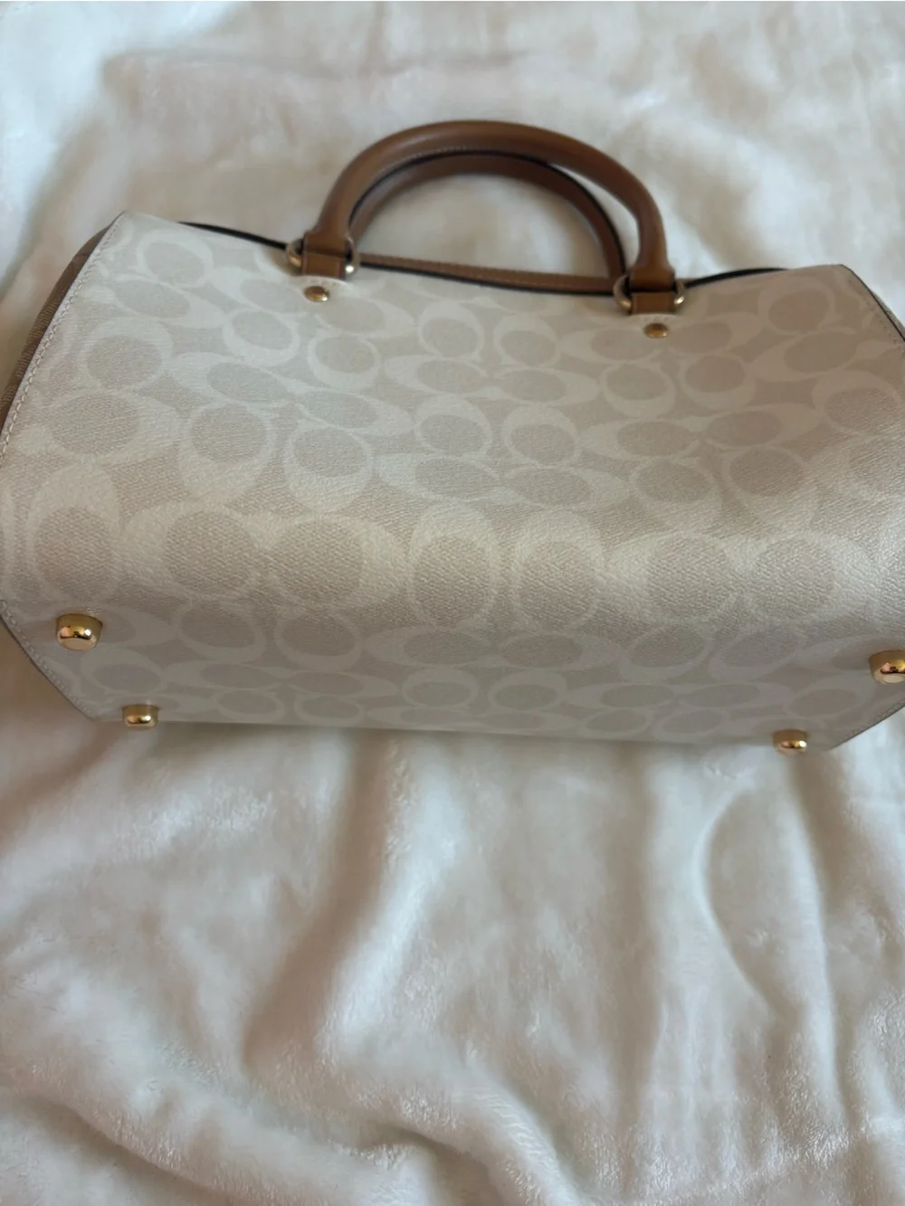 Coach Rowan Cream Signature Canvas Crossbody with Tan Leather Trim